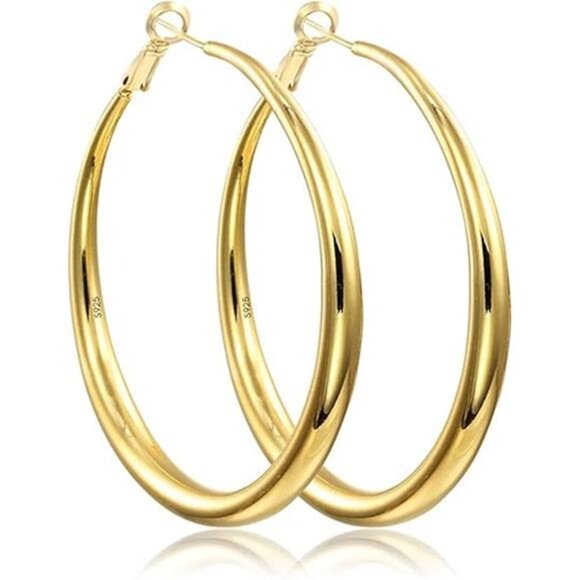 Gold Hoop Earrings for Women 925 Sterling Silver Hoop Earrings Hypoallergenic - Picture 7 of 7